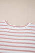 Pink Stripe Waffle Knit Pocketed Half Sleeve Plus Size T Shirt